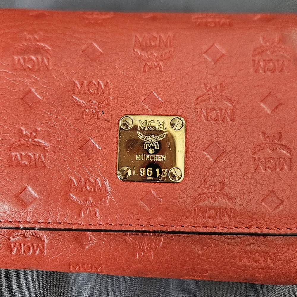 MCM Red Embossed Leather Wallet
